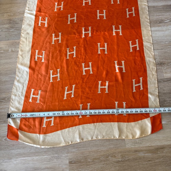 Hermes 100% Silk Scarf Shawl Orange & Cream w/ H logo Designer Authentic Luxury - Picture 4 of 12